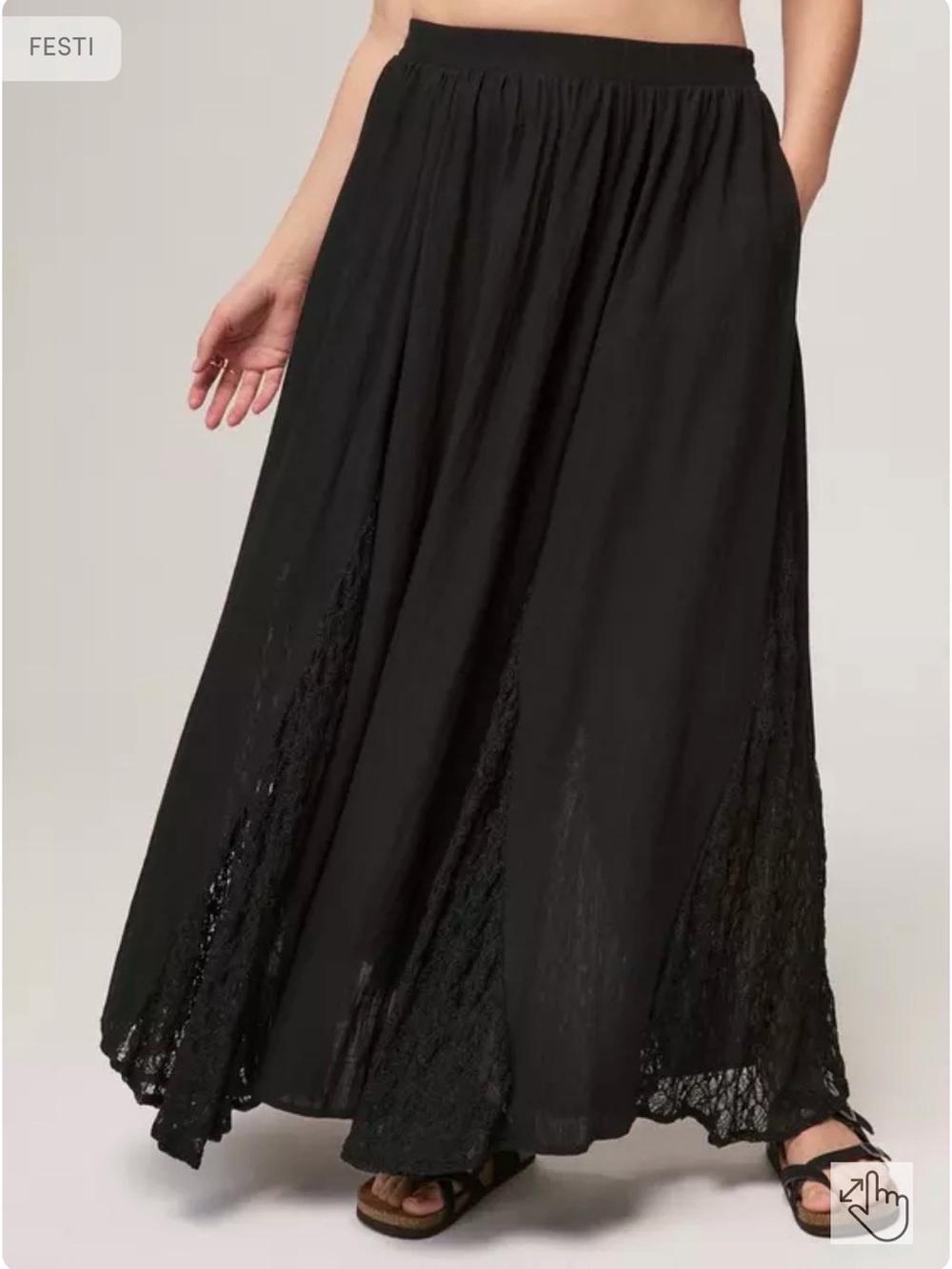 Torrid Festi Black Lace-Panel Maxi Skirt with Elastic Waist
